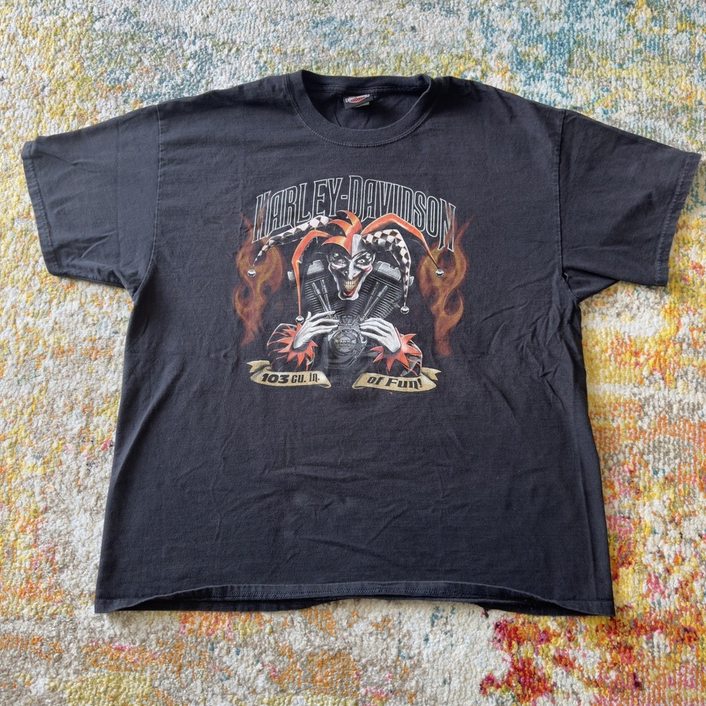 Y2K 2000s‎ Harley Davidson black tee with jester graphic and flames size XL